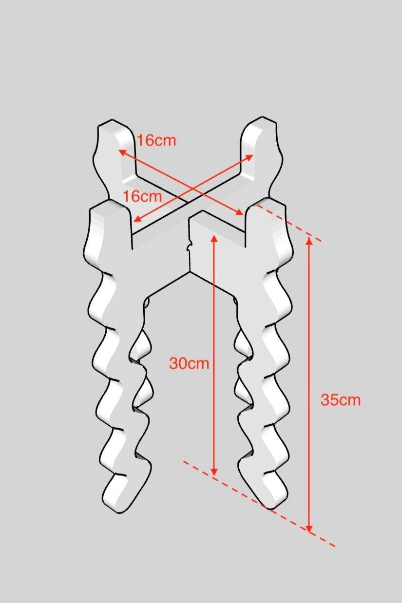 A Diagram of a Xigglie Middie Skinny Plant Stand with dimensions noted.