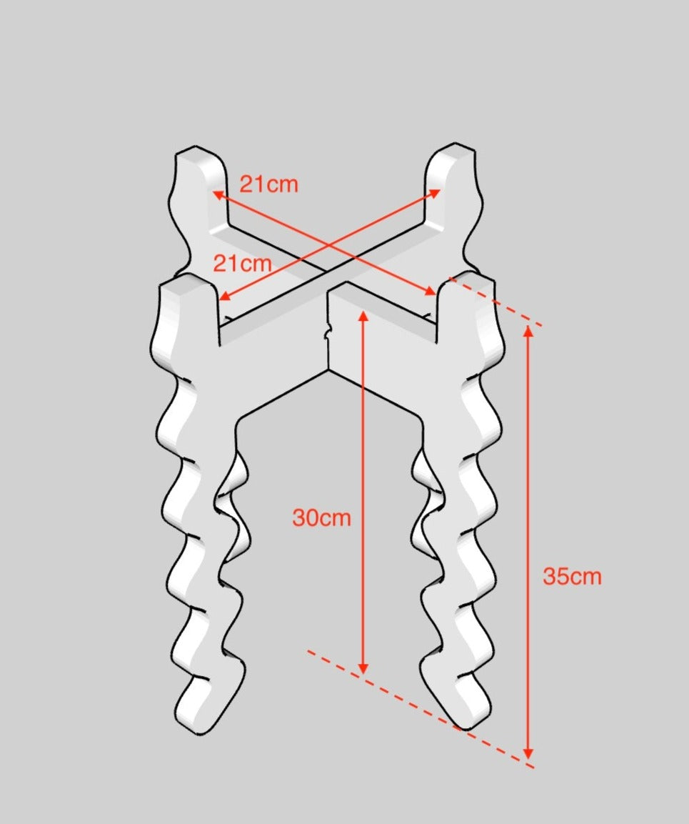 A diagram of a Xigglie Middie Wide Plant Stand with dimensions added