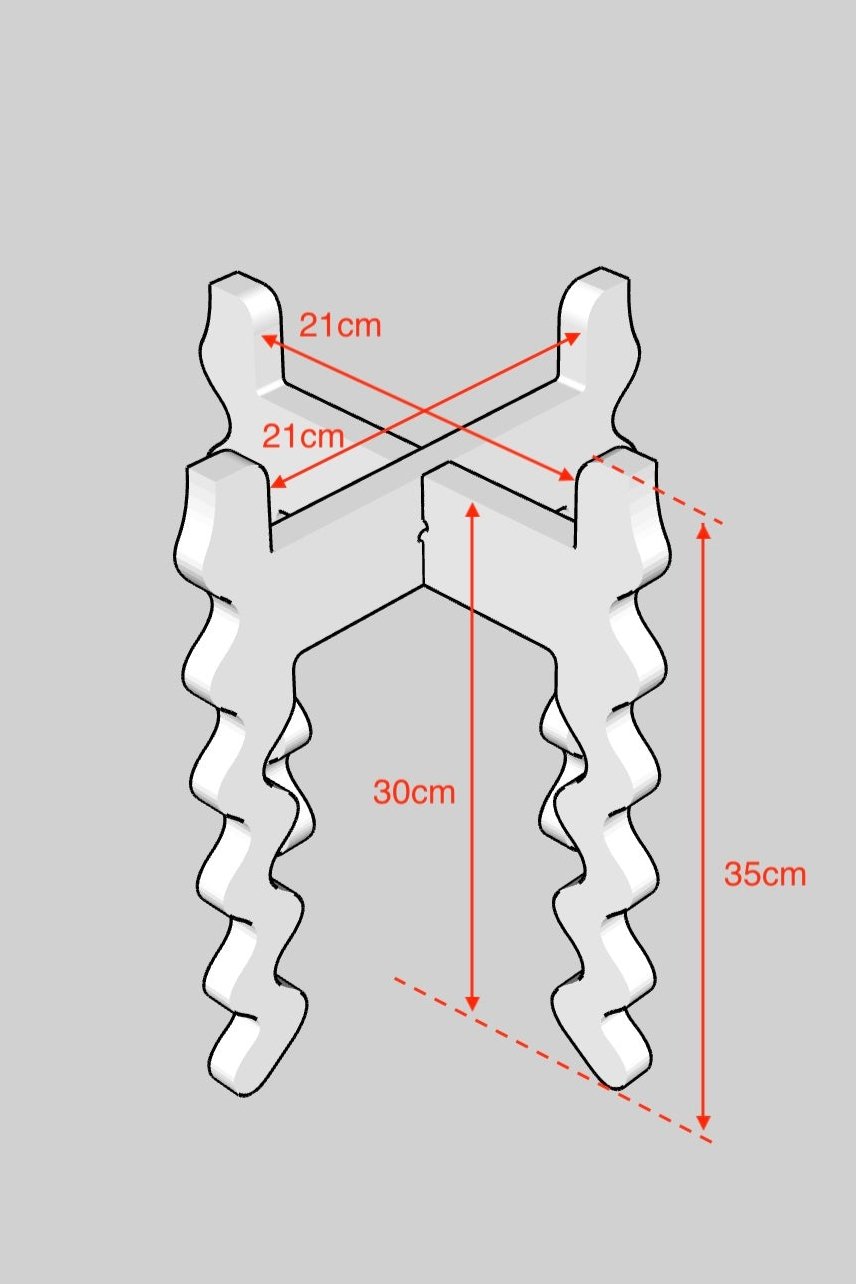 A Diagram of a Xigglie Middie Wide Plant Stand, with dimensions noted.