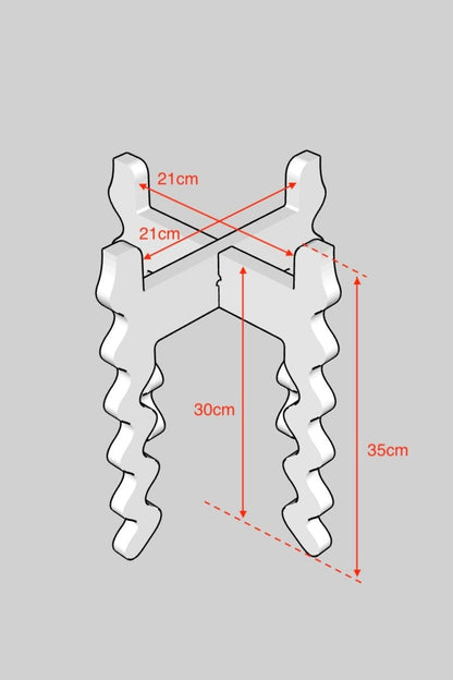 A Diagram of a Xigglie Middie Wide Plant Stand, with dimensions noted.