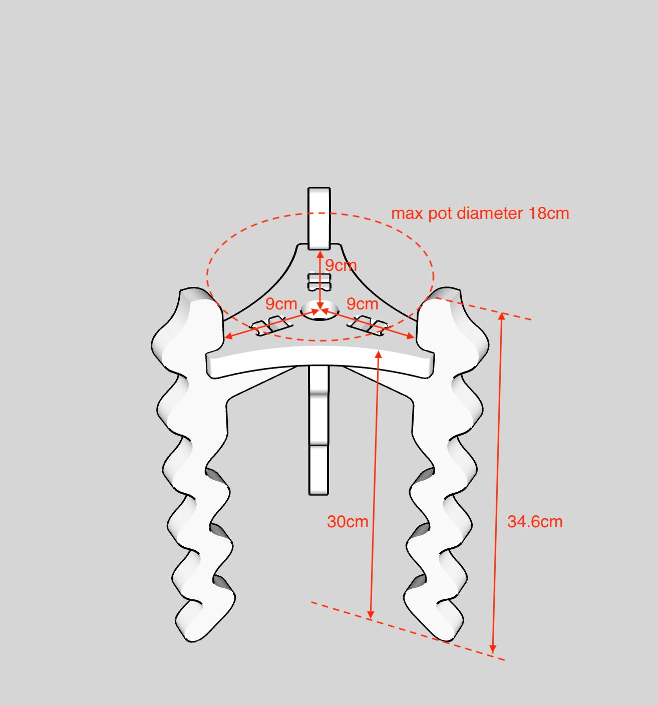 A Diagram of a Xigglie Trio Plant Stand with dimensions noted.