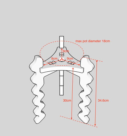 A Diagram of a Xigglie Trio Plant Stand with dimensions noted.
